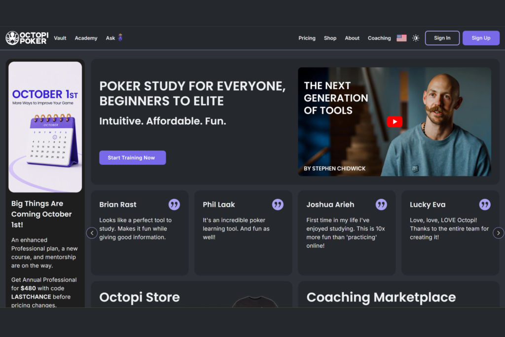 Octopi Poker Review: Tournament GTO With Pro Hand Reviews
