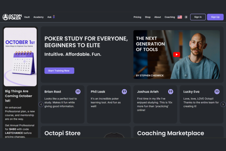 Octopi Poker Review: Tournament GTO With Pro Hand Reviews